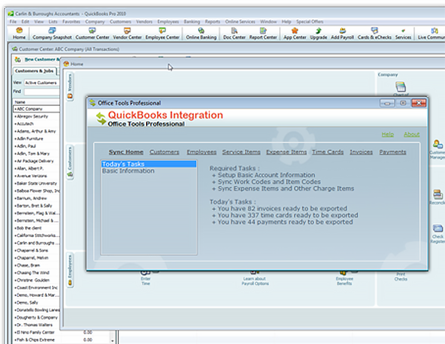 OfficeTools WorkSpace QuickBooks integration